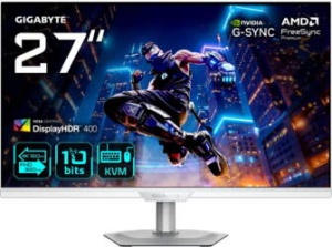 Gigabyte 27" Dual Mode 160Hz/UHD or 320Hz/FHD, 3840x2160 4K SS IPS, 125% sRGB, G-Sync Compatible, AMD FreeSync Premium, KVM, Four-sided cooling, WHITE M27UP ICE EK