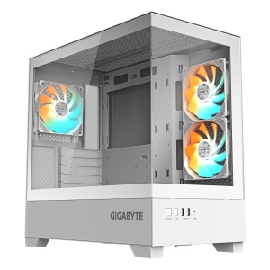 Gigabyte White, M-ATX C201 PANORAMIC, Dual USB 3.0 ports on front I/O, Supports radiators up to 360mm, Detachable dust filters, Includes 3 ARGB fans GB-C201PI *