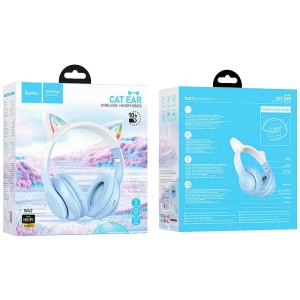 hoco. Bežične stereo slušalice, Bluetooth v5.3, 400mAh - W42 Cat Ears, Crystal Blue - Img 3
