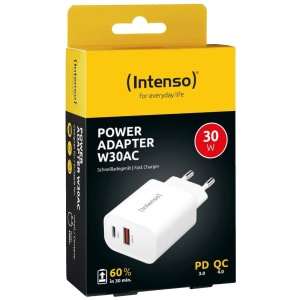 (Intenso) Punjač kućni, brzi, 1 x USB-A, 1 x UCB-C, 3A, 30W - Power Adapter W30AC - Img 1