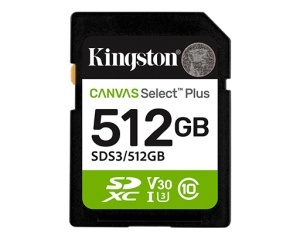 Kingston SD Card 512GB, Canvas Select Plus, SDHC Class10 UHS-1 U3 V30, up to 150MB/s read SDS3/512GB *