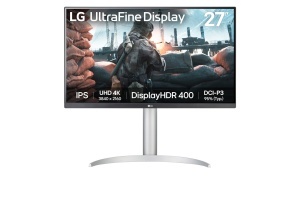 LG 27” UltraFine IPS 4K UHD 3840x2160@60Hz, 16:9, 1200:1, 320 cd/m², 5ms, 178º/178º, HDR 10, DisplayHDR 400, 2 HDMI, 1 DP, Height, Pivot, Tilt, VESA 100x100mm, Black/silver, 3yw 27UP650K-W