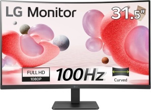 LG 31.5” Curved VA AG FHD 1920x1080@100Hz, 16:9, 3000:1, 5ms, 250 cd/m², 178˚/178˚, AMD FreeSync, 1 D-Sub, 2 HDMI 1.4, 1x3.5mm Audio Out, VESA 100x100mm, Tilt, Black, 3yw 32MR50C-B