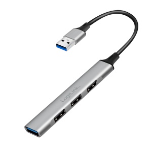 Logilink HUB 3.0, 4 x USB-A, ultra slim, aluminimum, siva