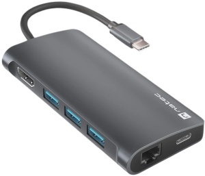 Natec FOWLER 2 V2, USB Type-C 8-in-1 Multi-port Adapter (USB3.0 Hub + USB-C + HDMI + PD3.0 + SD/MicroSD card reader + Gigabit LAN), 4K/60Hz, Max. 100W Output, Darg Grey NMP-2162