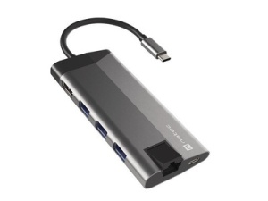 Natec FOWLER PLUS, USB Type-C 6-in-1 Multi-port Adapter (USB3.0 Hub + HDMI + PD + SD/MicroSD card reader + Gigabit LAN), Max. Output 100W, Grey NMP-1690