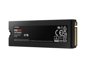Samsung M.2 NVMe 2TB, 2280, PCIe Gen 4x4, 990 PRO, Read up to 7450 MB/s, Write up to 6900 MB/s, w/Heatsink MZ-V9P2T0CW