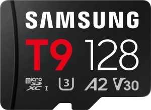 Samsung MicroSD 128GB, T9, SDXC, UHS-I U3 V30 A2, Read up to 200MB/s, Write up to 130MB/s, for 4K and FullHD video recording MB-MH128T/WW