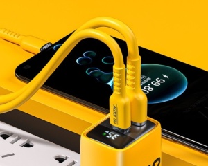 WEKOME WP-U25 Super brzi Strujni GaN Punjač, 2-porta USB (3.0 i 3.1 Tip-C) 35W, sa displejom, žuti - Img 3