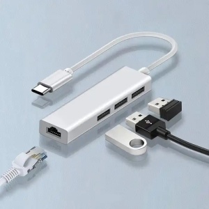 Adapter konverter Tip C -RJ45 100mb/2xUSB 2.0/1xUSB 3.0 Kettz