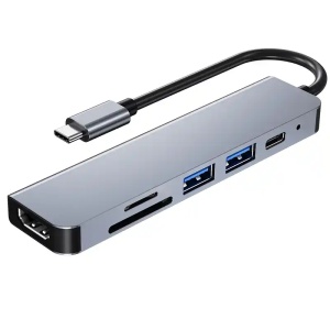 Adapter Tip C 6/1 4K HDMI/USBx2/SD/TF/USB-C/PD 87W KT-601G Kettz - Img 1