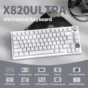 Bežična gaming tastatur Attack Shark X820Ultra Mehanička/TriMode/TFT Screen/Gasket/White Countur - Img 2