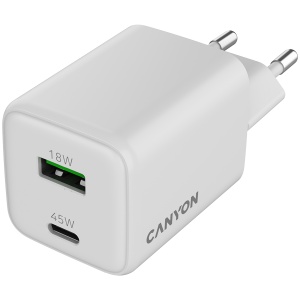 CANYON charger CU45AC GaN 45W 1xPD 1xQC EU White CNS-CUW45AC - Img 4