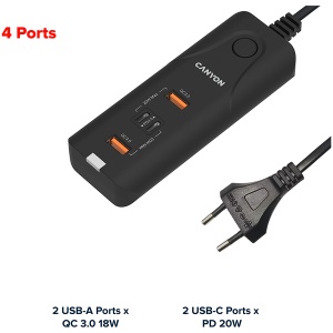 CANYON charger H-10 PD 20W QC 3.0 18W 2USB-A 2USB-C Desk Black CNE-CHA10B - Img 3