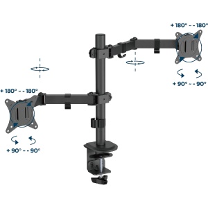 Gembird Adjustable Desk 2-Display Mounting Arm, Max. 9kg (per screen), 17”-32” MA-D2-03