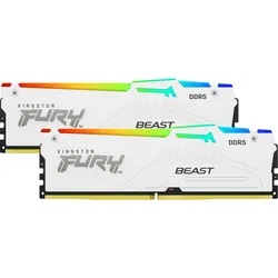 Kingston DDR5 64GB (2x32GB) 5600MT/s [FURY BEAST RGB], Non-ECC UDIMM, CL40 1.25V, 288-Pin 2Rx8, White, Memory Kit, w/RGB Heatsink, XMP KF556C40BWAK2-64