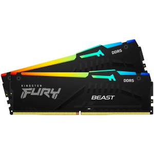 Kingston DDR5 64GB (2x32GB) 6400MT/s [FURY BEAST], Non-ECC UDIMM, CL32 1.4V, 288-Pin 2Rx8, Black, Memory Kit, w/Heatsink, XMP & EXPO KF564C32BBEK2-64