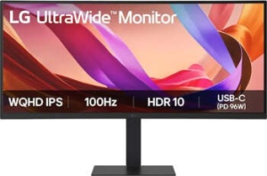 LG 34" UltraWide IPS WQHD 3440x1440@100Hz All in One USB-C Connectivity, 21:9, 1000:1, 300cd/m², 5ms, 178º/178º, HDR10, 2 HDMI, 1 DP 1.4, 1 USB-C, RJ-45, 7Wx2, VESA 100x100mm, Tilt/Height/Swivel, Black, 3yw 34U650A-B