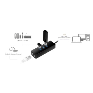 Logilink USB 3.2 Gen 1 Hub, 3-port, USB type C - Gigabit Ethernet - Img 3