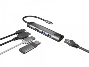 Natec FOWLER GO, USB Type-C 5-in-1 Multi-port Adapter (USB3.0 Hub + HDMI + PD + Gigabit LAN), Max. 100W Output, Black NMP-1985