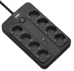 Produžni kabl sa prenaponskom zaštitom sa 8 utičnica MAX MPS-908SB-3M/3m/USB A & USB C port - Img 2
