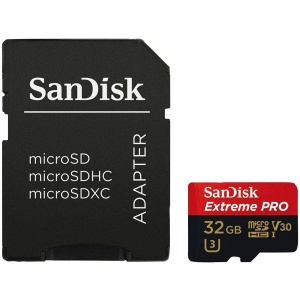 SANDISK Extreme PRO microSDHC 32GB + SD Adapter + RescuePRO Deluxe 100MB/s A1 C10 V30 UHS-I U3 SDSQXCG-032G-GN6MA
