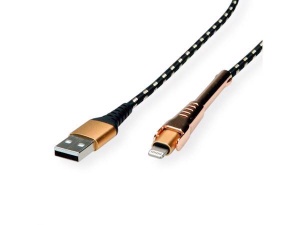 Secomp Roline GOLD Lightning to USB Cable for iPhone, iPod, iPad, with Smartphone support function, 1 m