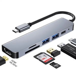 Adapter Tip C 6/1 4K HDMI/USBx2/SD/TF/USB-C/PD 87W KT-601G Kettz - Img 2