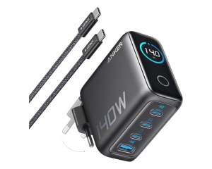 ANKER 140W GaN zidni brzi punjač, 4-porta (3x USB-C, 1x USB-A) sa USB-C M/M pletenim kablom, tamno sivi - Img 4