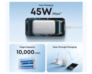 ANKER Nano 10000mAh, 45W, sa ugrađenim USB-C kablom na izvlačenje, Power Bank beli - Img 3