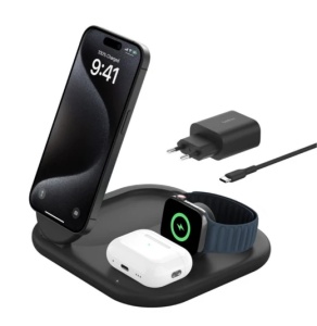 Belkin BOOST CHARGE Qi2 3-in-1 Wireless Charging Station 15W, Black