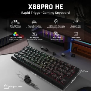 Bežična gaming tastatura Attack Shark X68Pro HE Magnetic Swith/8KHz/TriMode/RT/SnapTap/Black cont - Img 3