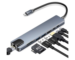 FAST ASIA Adapter-konvertor TIP C na HDMI+2xUSB 3.0+TF/SD+2xTIP C+RJ45 - Img 2