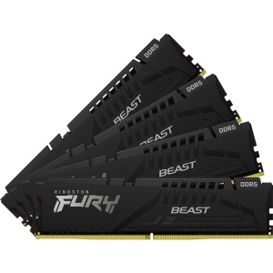 Kingston DDR5 128GB (4x32GB) 5200MT/s [FURY BEAST], Non-ECC UDIMM, CL40 1.25V, 288-Pin 2Rx8, w/Heatsink, XMP KF552C40BBK4-128 *
