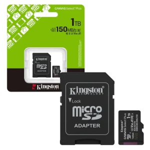Kingston MicroSD 1TB, Canvas Select Plus, Class 10 UHS-I U3 V30 A1, Read up to 150MB/s, w/SD adapter SDCS3/1TB
