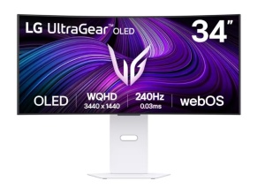 LG 34" UltraGear Curved 800R OLED WQHD 3440x1440@240Hz,21:9,1500000:1,275 cd/m²,1ms,178º/178º,2PBP, HDR 10,NVIDIA G-Sync compatible,FreeSync Premium,2 HDMI,1 DP,USB-C,USB Upstream/2 USB Downstream Port 2.0,BT,7Wx2,Height/Tilt/Swivel,White,3 yw 34GX90SA-W