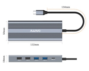 MAIWO USB Tip-C 12 u 1 Docking USB3.0+SD/TF+RJ45+HDMI*2+VGA+Audio+US B-C PD+USB-C data, KH12RHV - Img 2