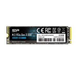 Silicon Power M.2 NVMe 512GB, 2280, PCIe Gen 3x4, A60, Read up to 2,200 MB/s, Write up to 1,600 MB/s (single sided) SP512GBP34A60M28
