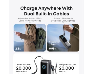 ANKER 25000mAh, 165W, sa ugrađenim USB-C kablom na izvlačenje, Power Bank za laptop crni - Img 3