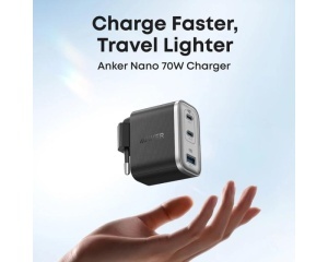 ANKER Nano 70W GaN zidni brzi punjač, 3-porta (2x USB-C i 1x USB-A) crni - Img 3