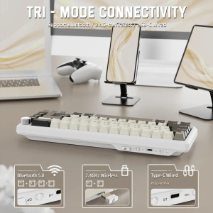 Bežična gaming tastatura Attack Shark X66 Mehanička/TriMode/Multimedia Control/Hot Swap/Cheese White - Img 4