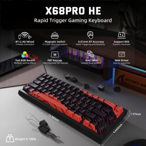 Bežična gaming tastatura Attack Shark X68Pro HE Magnetic Swith/8KHz/TriMode/RT/SnapTap/Black red - Img 2