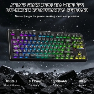 Bežična gaming tastatura Attack Shark X87Ultra Mehaniča/8KHz/TriMode/Dot-Matrix Screen/Forged Carbon - Img 3