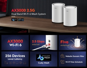 Cudy M3000 2-Pack,AX3000 2.5G Mesh Wi-Fi 6 System White,4-Stream Dual-Band, 2402 Mbps + 574 Mbps * - Img 6