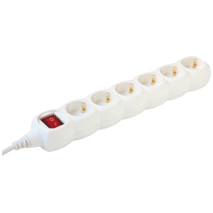 home Produžni kabel, 6 utičnice, prekidač, 1.5mm², 3 met, beli - NV 6K-3/WH/1,5