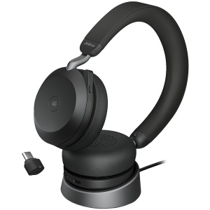 JABRA EVOLVE2 75, Link380c MS Stereo Stand Black, EVOLVE2 75 headset Black MS, Link 380 BT adapter USB-C MS, EVOLVE2 75 Deskstand USB-A,1.2m USB-C to USB-C cable, carry pouch, warranty and warning (safety leaflets) 27599-999-889
