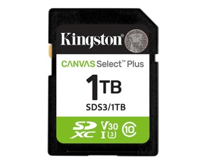 Kingston SD Card 1TB, Canvas Select Plus, SDHC Class10 UHS-1 U3 V30, up to 150MB/s read SDS3/1TB