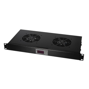 Logilink ventilator panel sa 2 ventilatora i termostatom, 1U, 465 x 220, crni