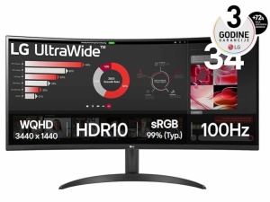 Monitor LG 34WR50QK-B.AEU 34"/VA,21:9,zakrivljen/3440x1440/100Hz/5ms GtG/HDMIx2,DP/crna - Img 3