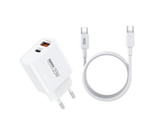 REMAX SET:Strujni punjac 1XUSB 3.0+TIP C 20W+kabl TIP C RP-U120, beli *